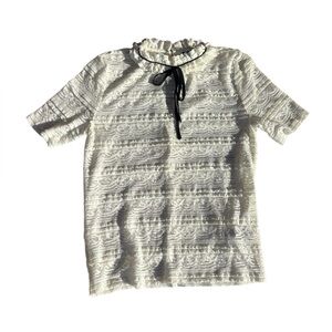 Lace Ruffle Neck Top with Black Tie